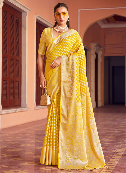 Yellow Georgette Contemporary Saree Weaving Zari S17639