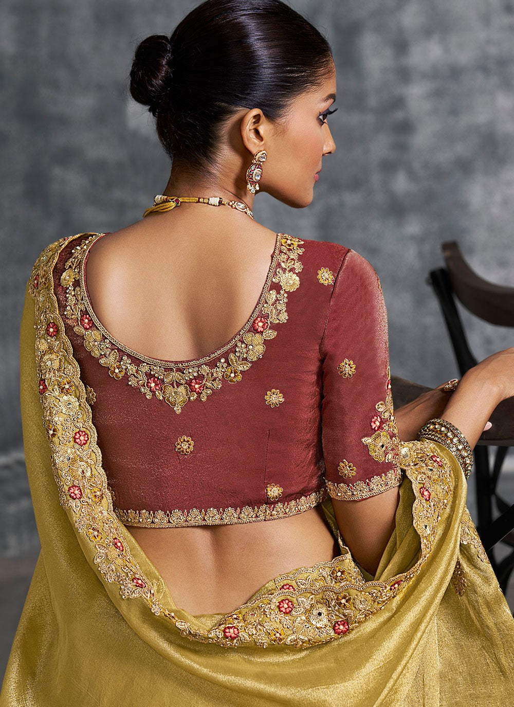 Yellow Tissue Traditional Saree Embroidered, Resham, Thread S19897