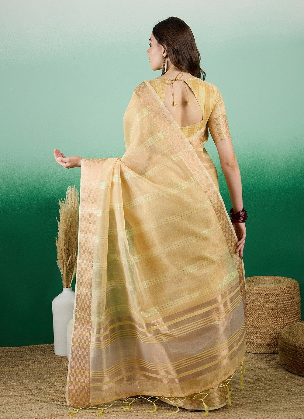 Classic Woven Khadi, Organza Saree - S7260