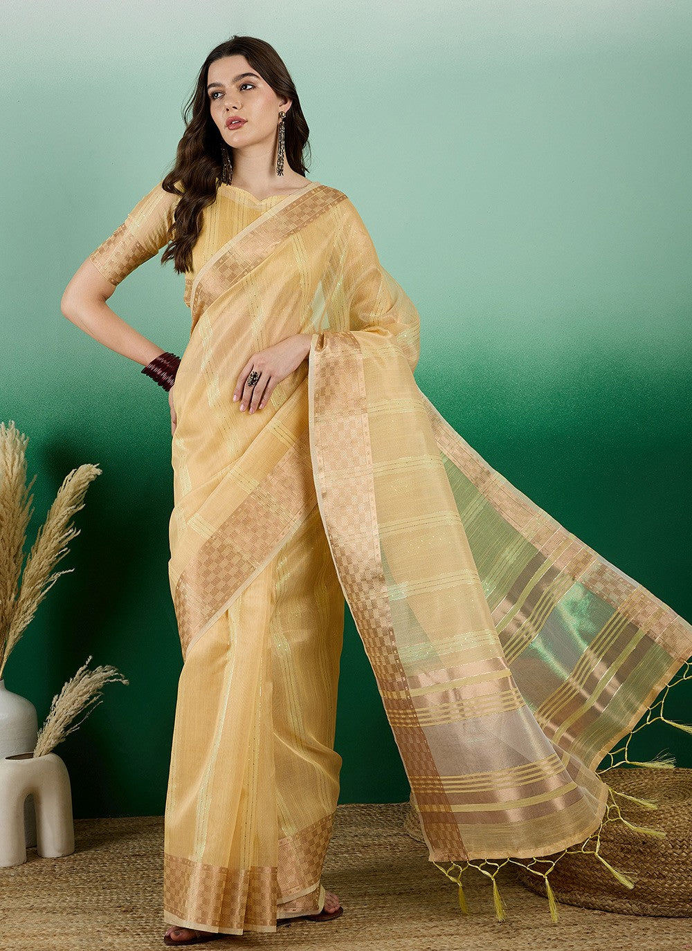 Classic Woven Khadi, Organza Saree - S7260
