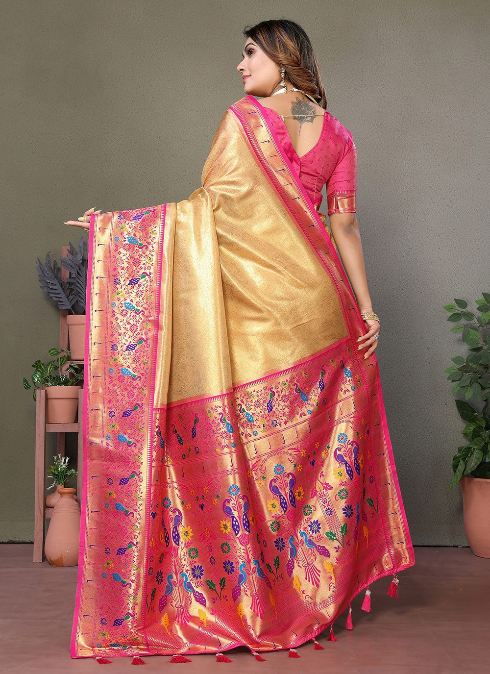 Woven Banarasi Silk Yellow Saree S14696