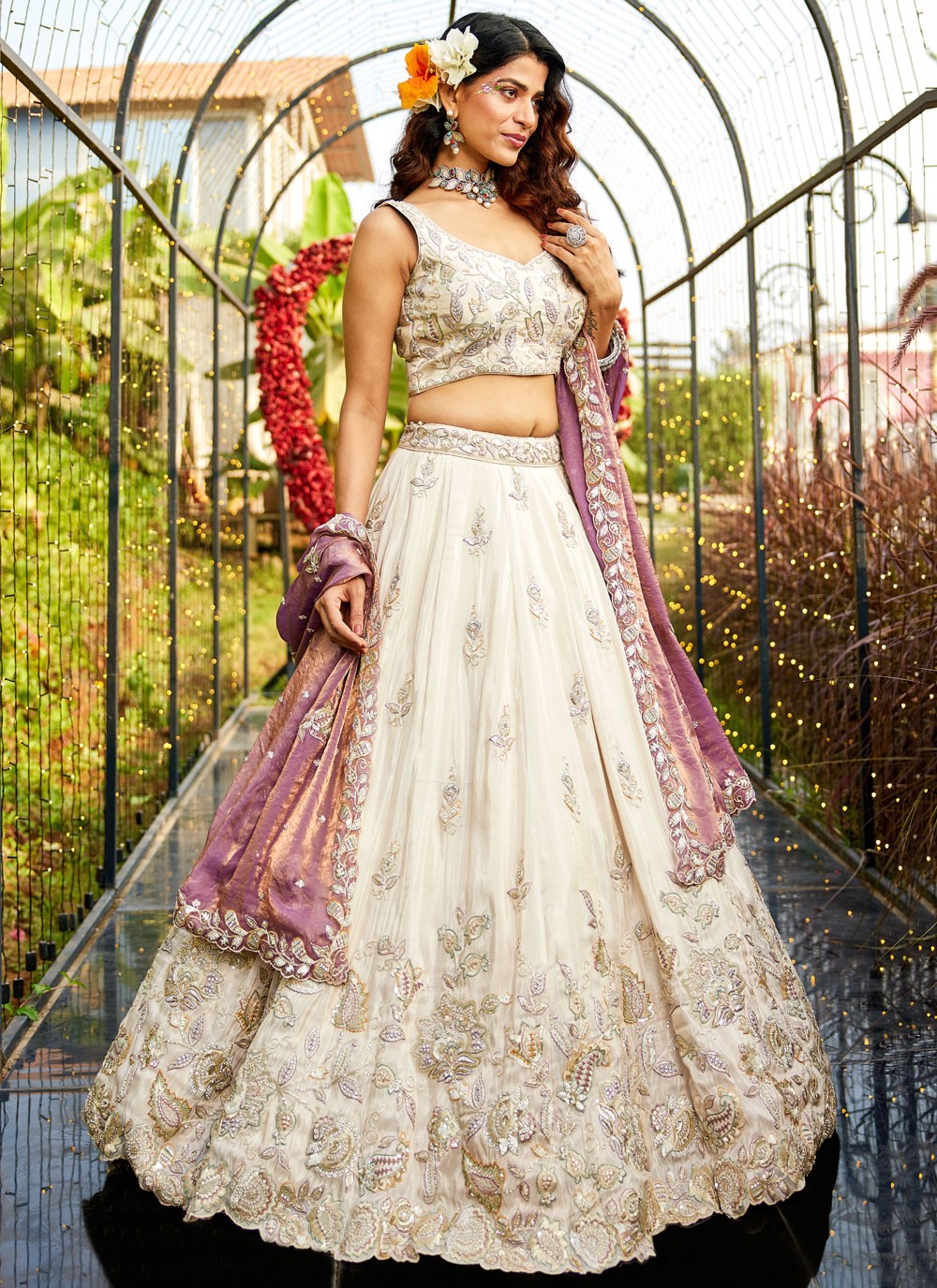 Tissue Engagement, Mehandi & Sangeet, Reception, Wedding A - Line Lehenga L3538