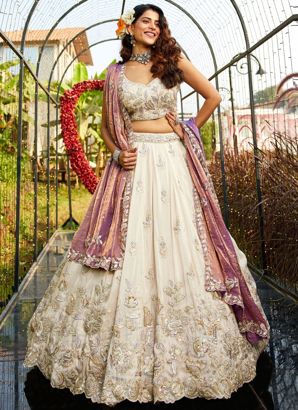 Tissue Engagement, Mehandi & Sangeet, Reception, Wedding A - Line Lehenga L3538