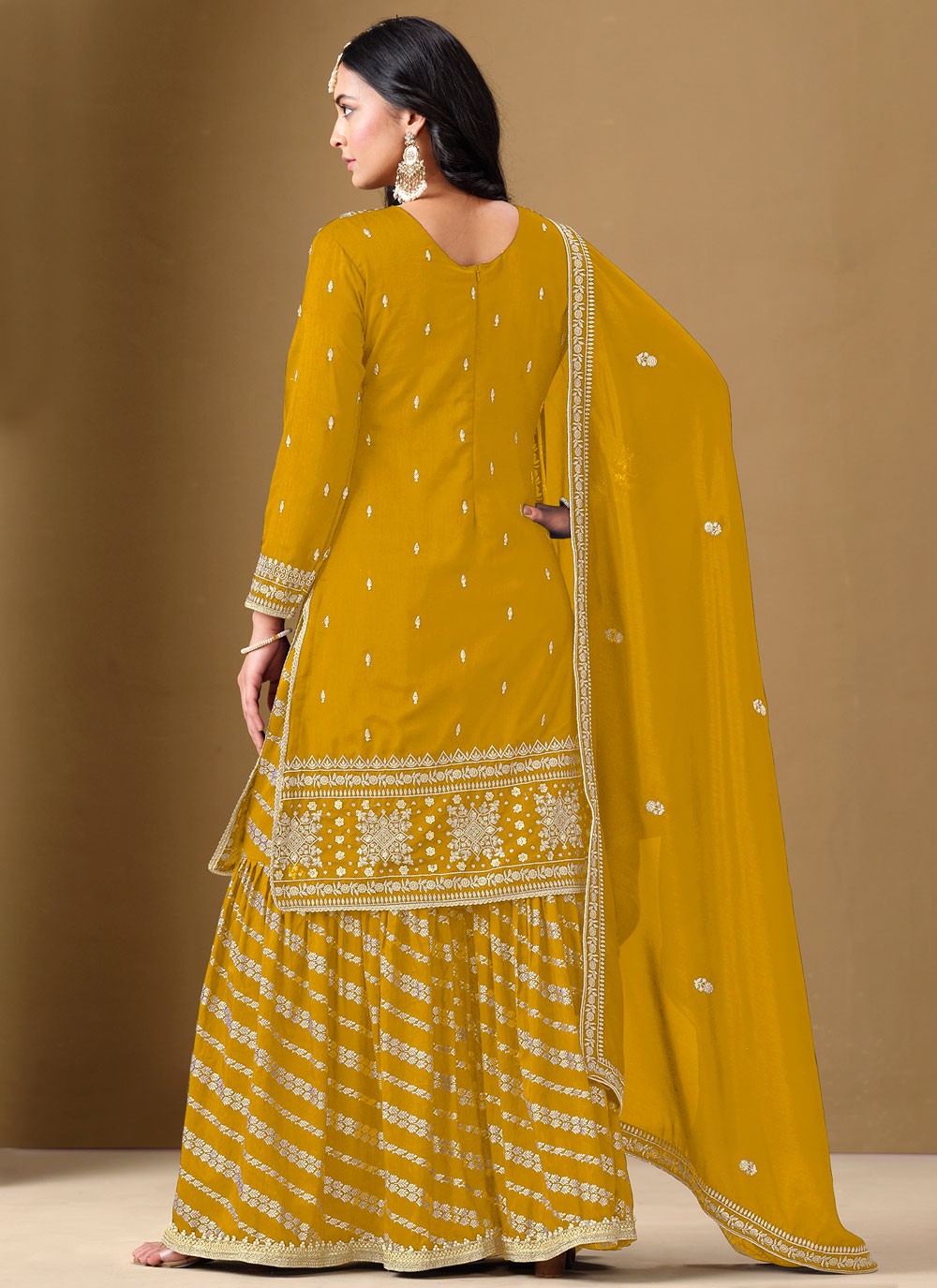 Embroidered Art Silk Mustard Salwar Suit T6132