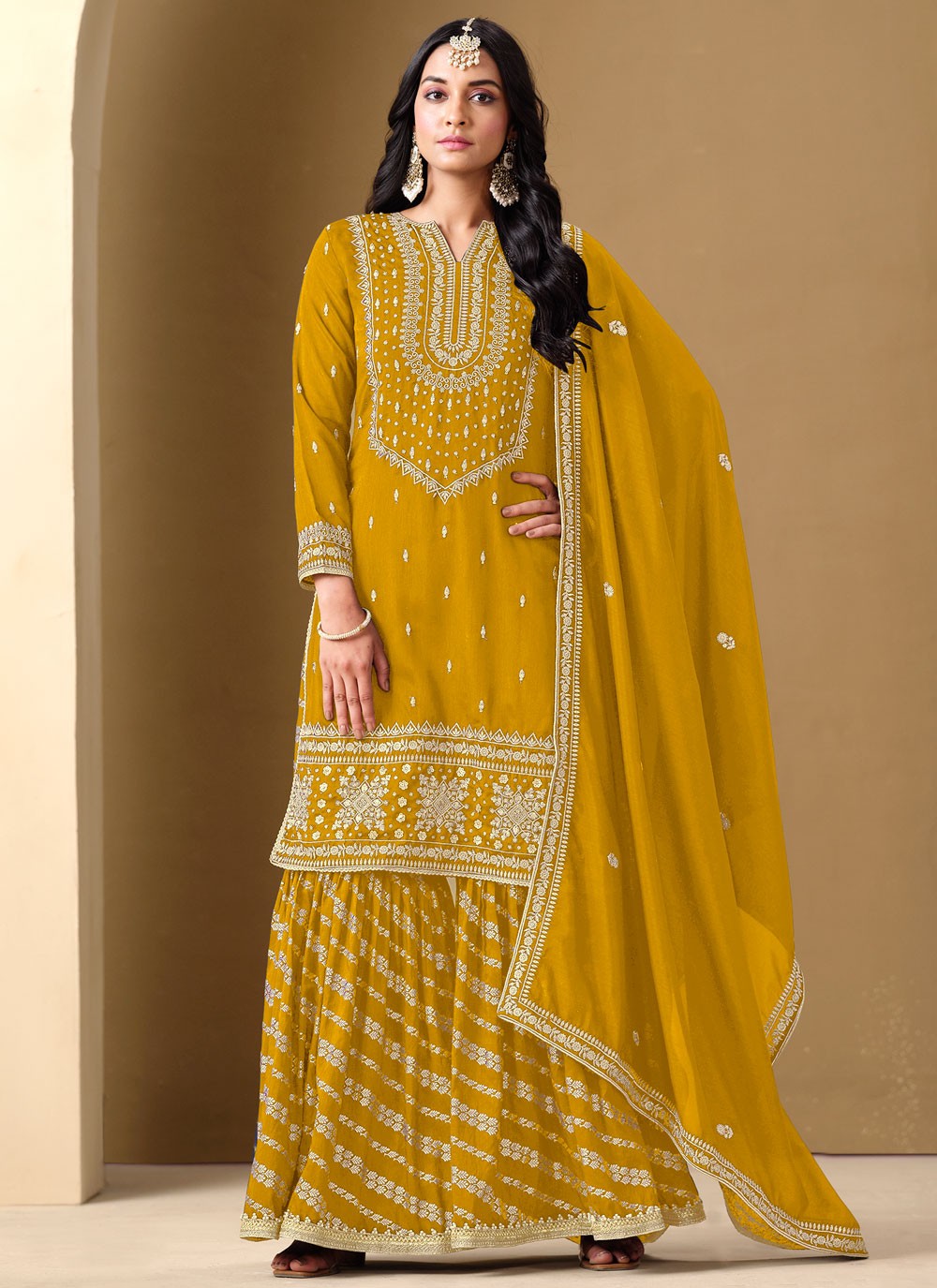 Embroidered Art Silk Mustard Salwar Suit T6132
