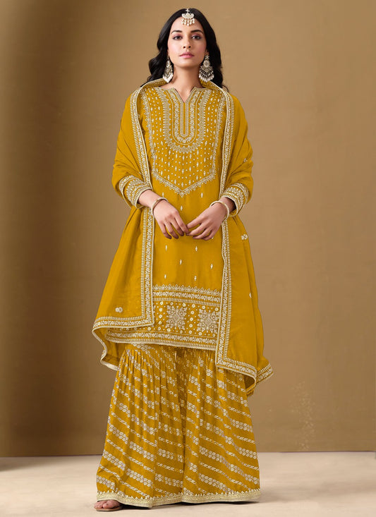 Embroidered Art Silk Mustard Salwar Suit T6132