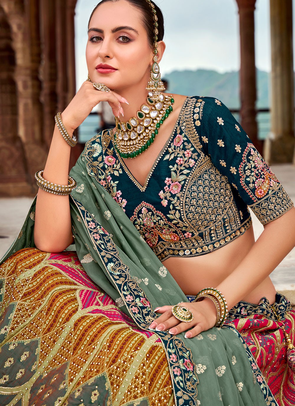 Cord Banarasi Silk A - Line Lehenga - L2683