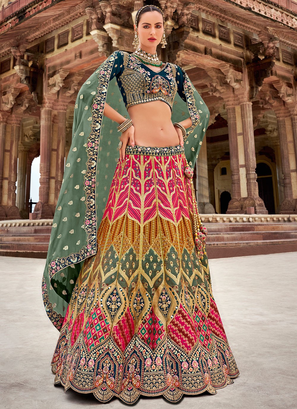 Cord Banarasi Silk A - Line Lehenga - L2683