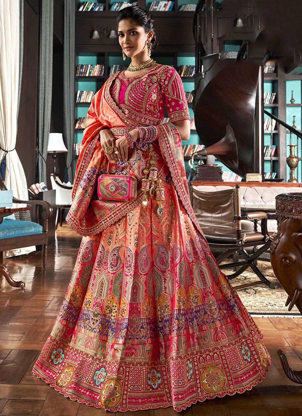 Embroidered Banarasi Silk A - Line Lehenga - L2443