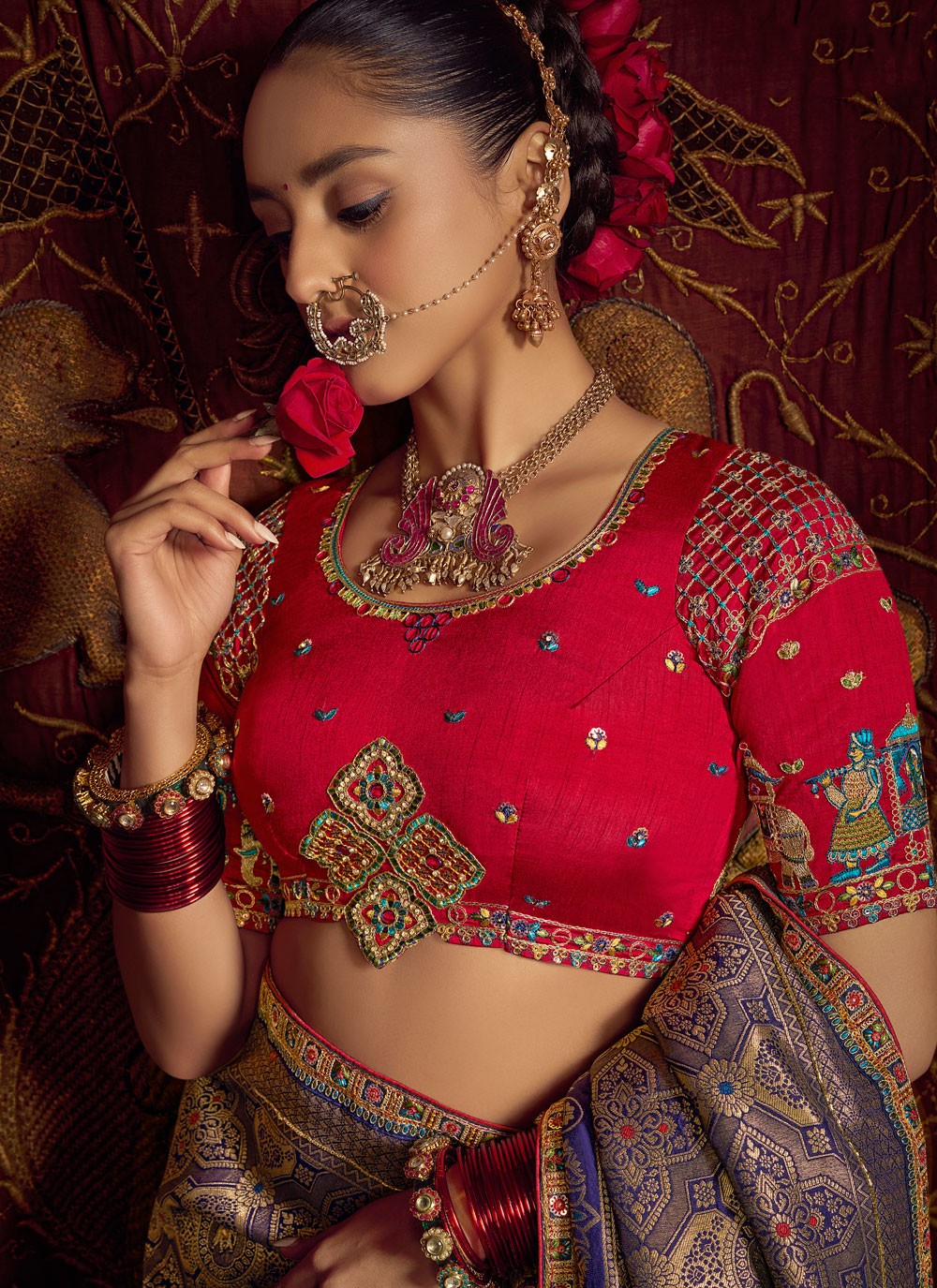 Blue Pure Dola Trendy Saree Embroidered, Jacquard Work, Lace, Zari S17429
