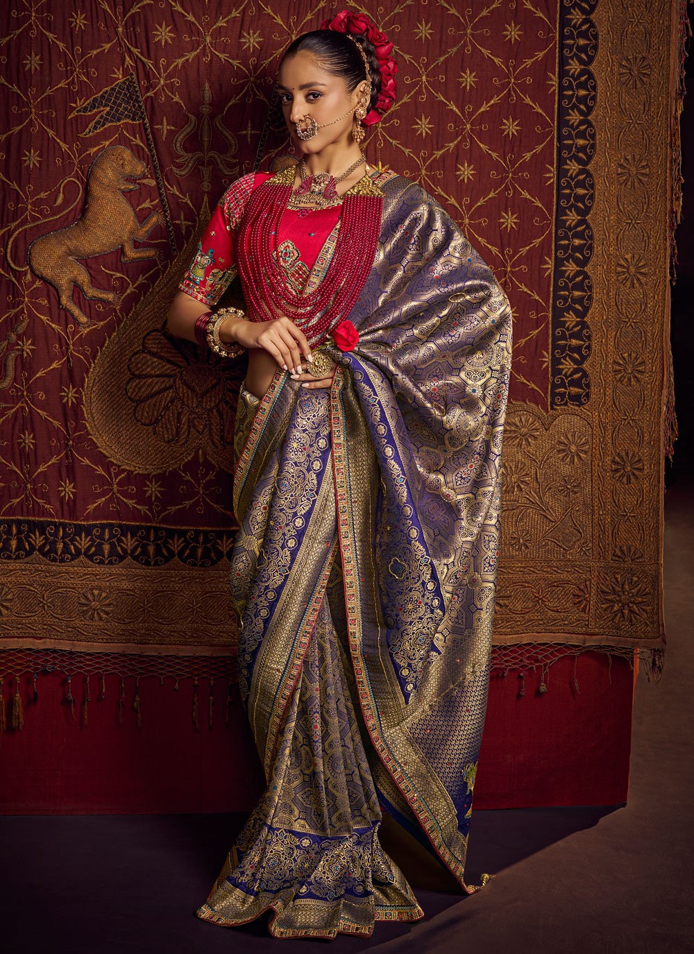 Blue Pure Dola Trendy Saree Embroidered, Jacquard Work, Lace, Zari S17429