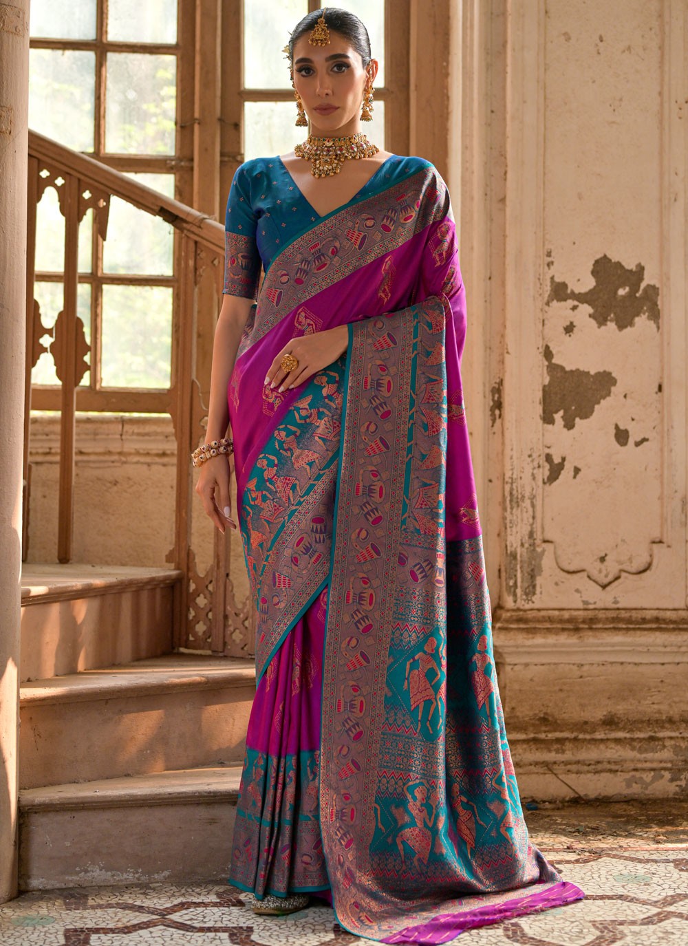 Contemporary Woven Wine Banarasi Silk Saree S13057
