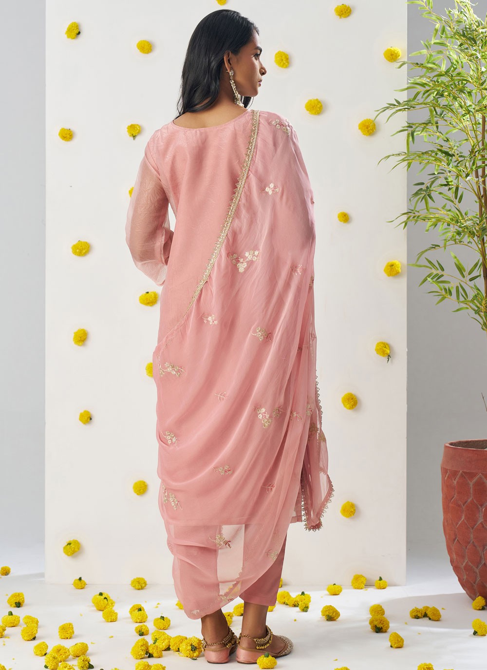 Pant Style Suit Embroidered, Stones, Zari Pink T6965