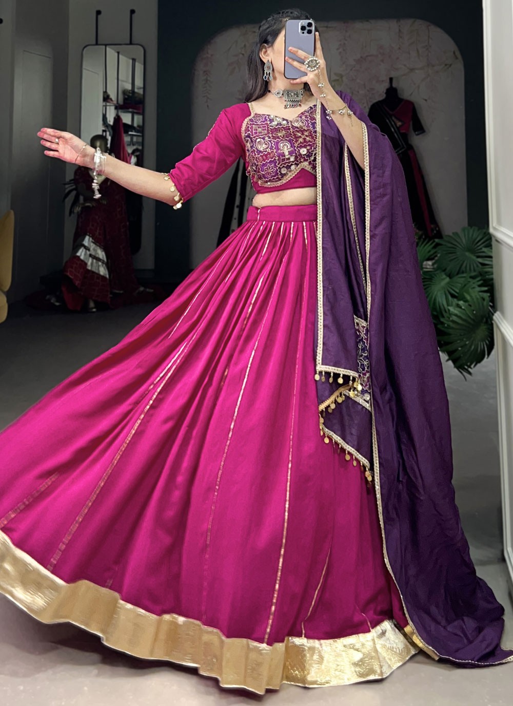 Border Work Chanderi Readymade Lehenga Choli - L2749