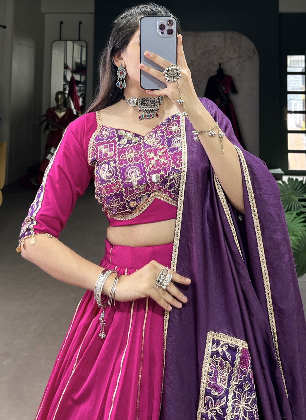 Border Work Chanderi Readymade Lehenga Choli - L2749