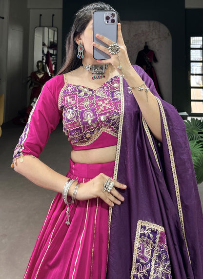 Border Work Chanderi Readymade Lehenga Choli - L2749