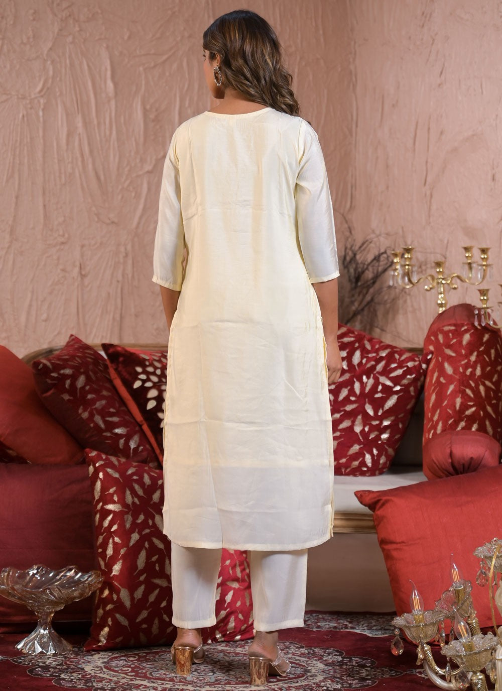 Pant Style Suit Embroidered, Zari Off White T7002