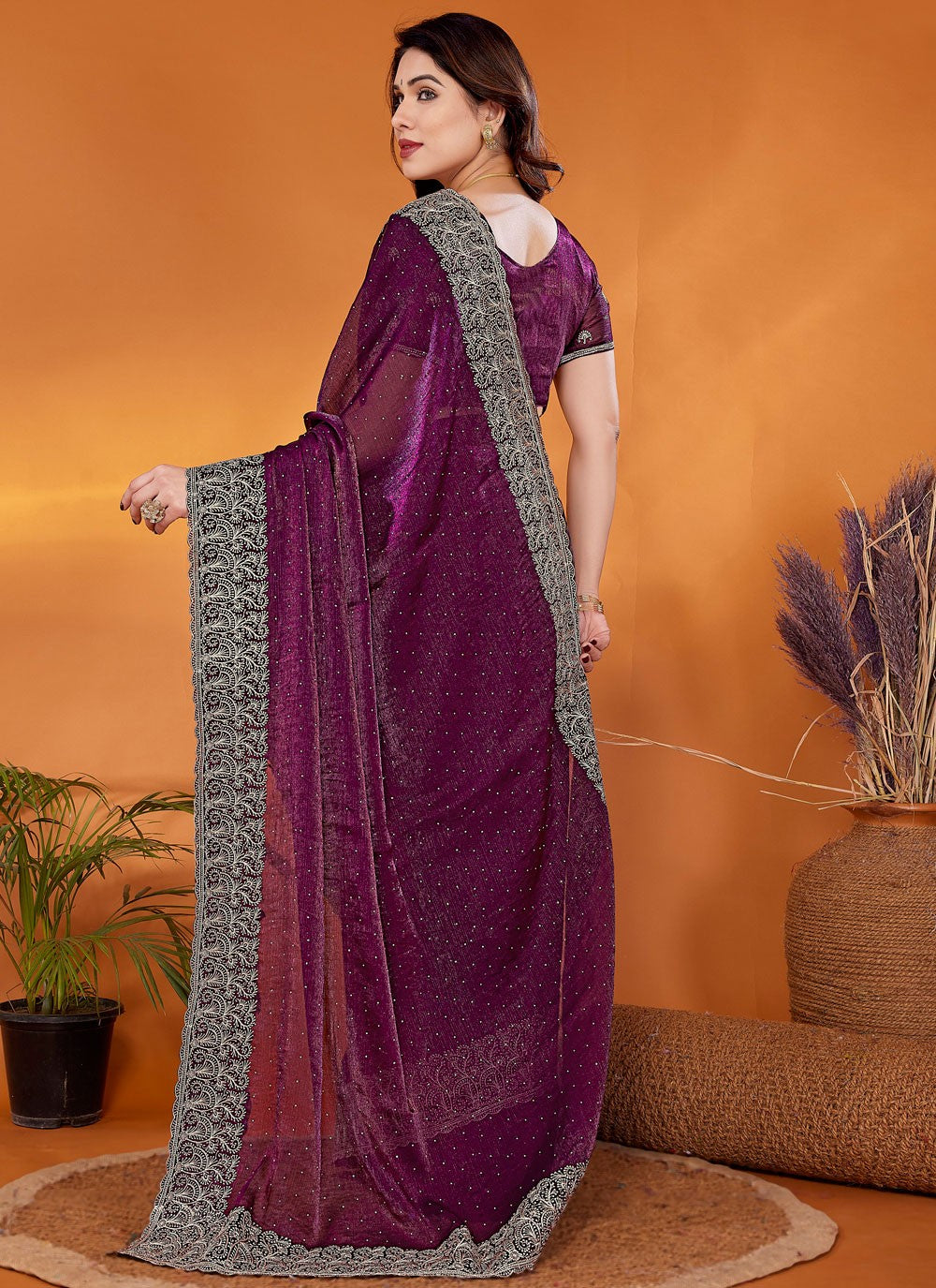 Embroidered Chiffon Purple Contemporary Saree S14916