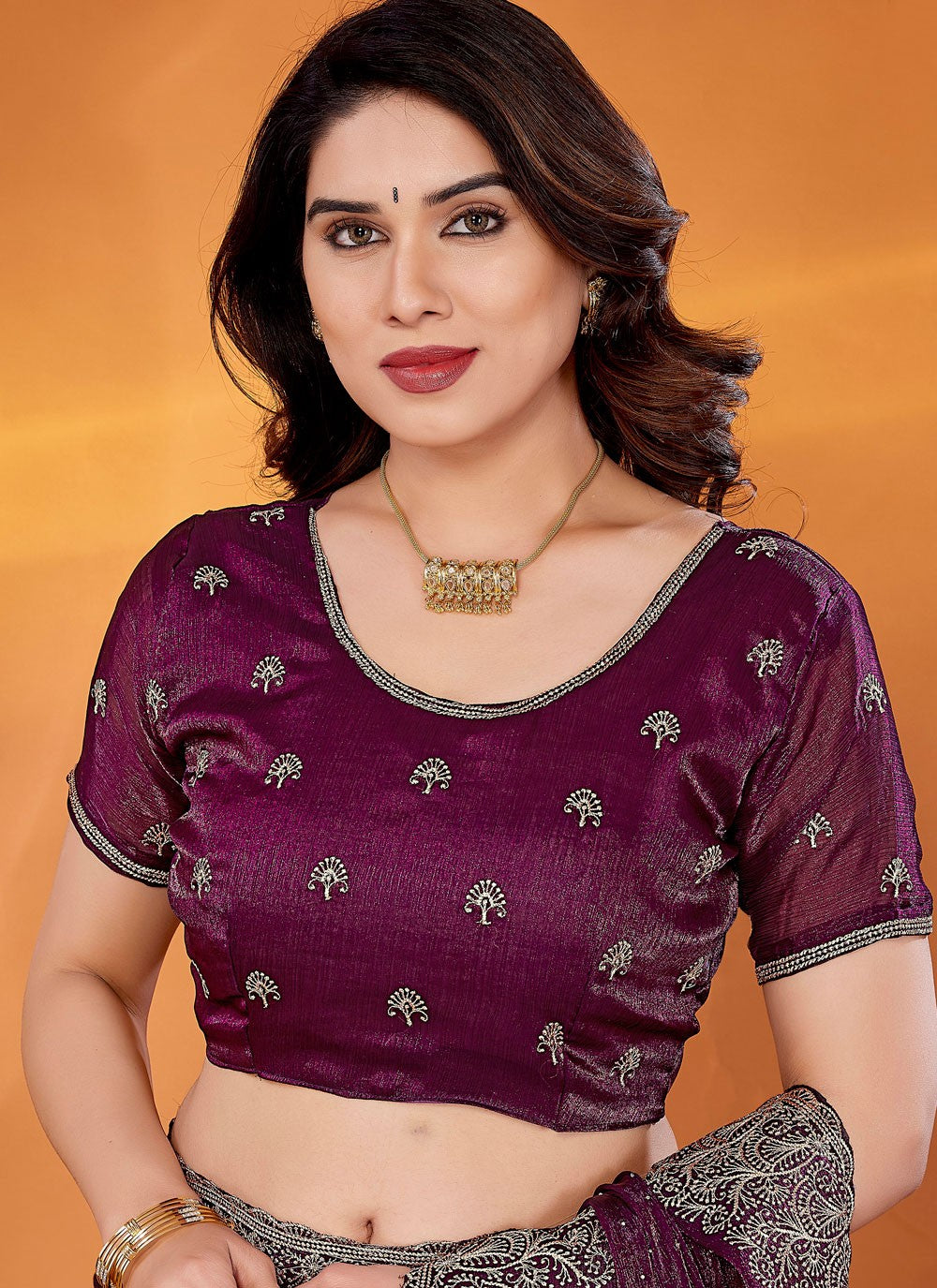 Embroidered Chiffon Purple Contemporary Saree S14916