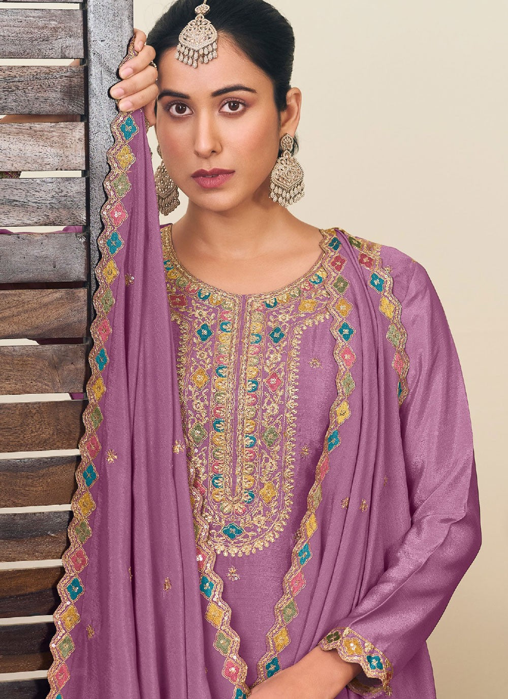 Embroidered Chinon Purple Lehenga - L3250