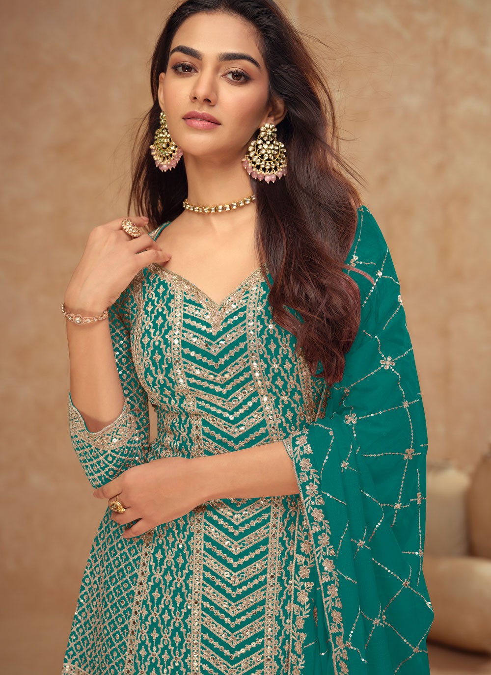 Embroidered Chinon Rama Salwar Suit T5989