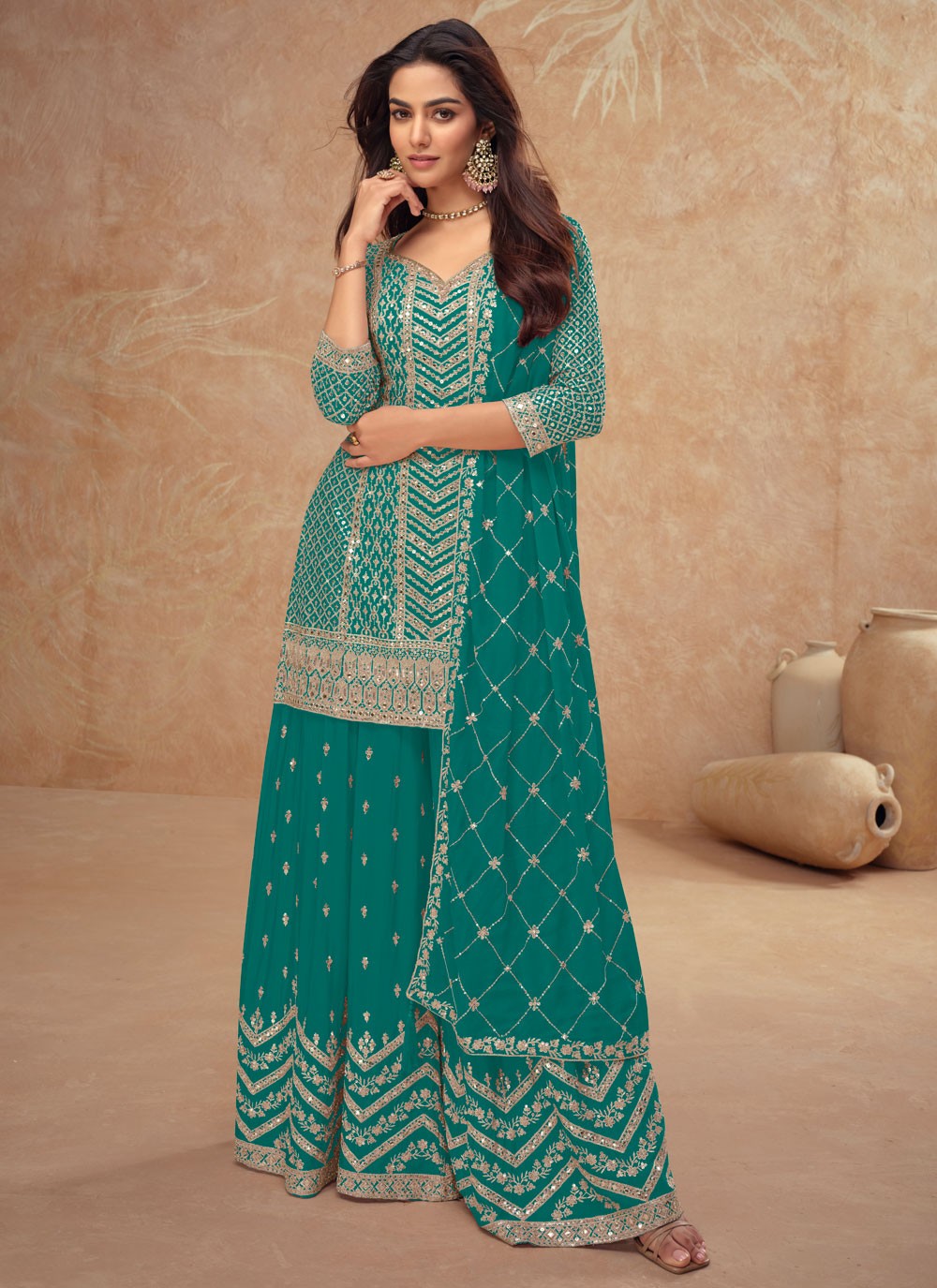 Embroidered Chinon Rama Salwar Suit T5989