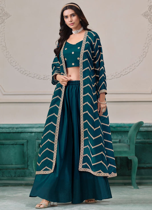 Palazzo Suit Embroidered, Zari Morpeach T7552