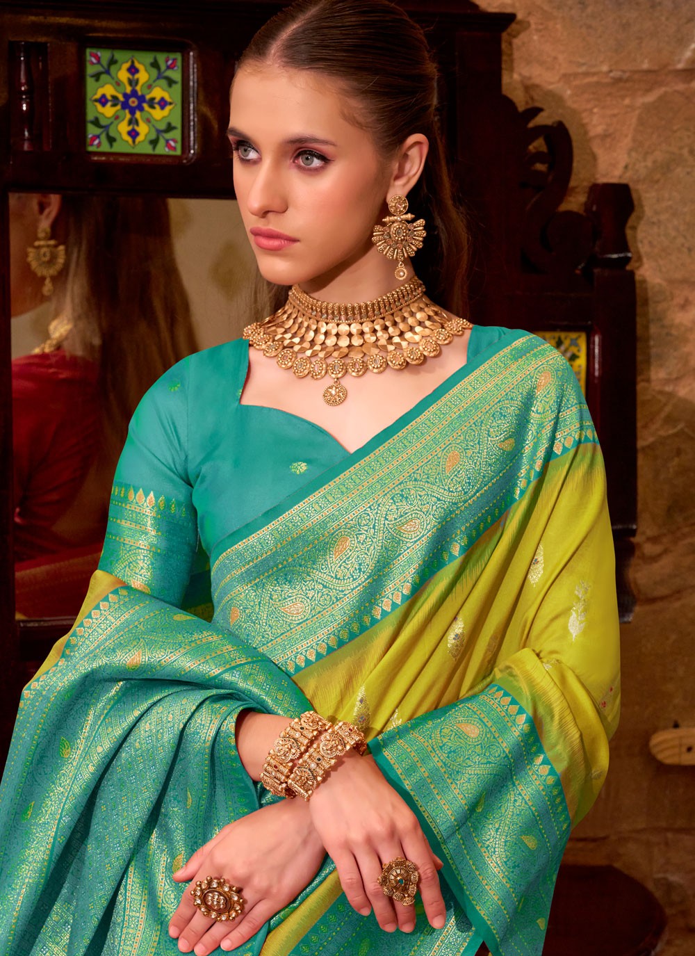 Green Silk Classic Saree Weaving Zari, Zari S15734