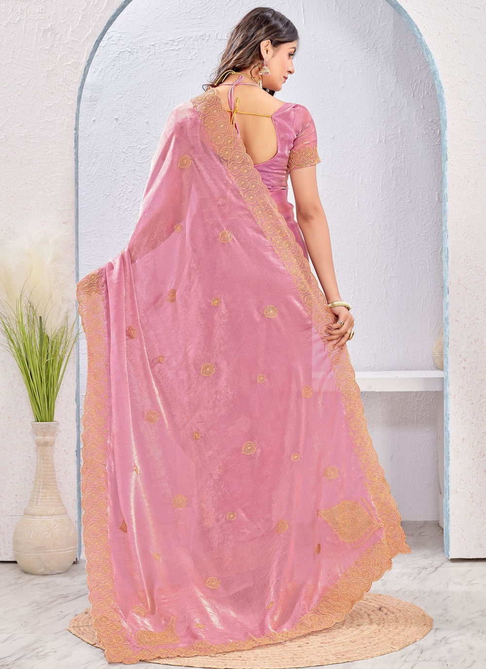 Pink Fandy Contemporary Saree Embroidered, Zari S16882