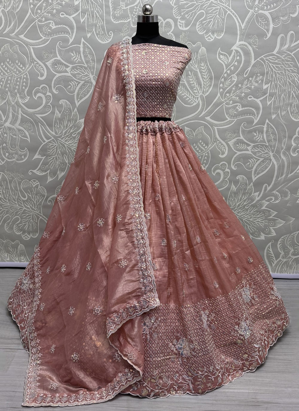 Embroidered Crush Pink Lehenga - L3412