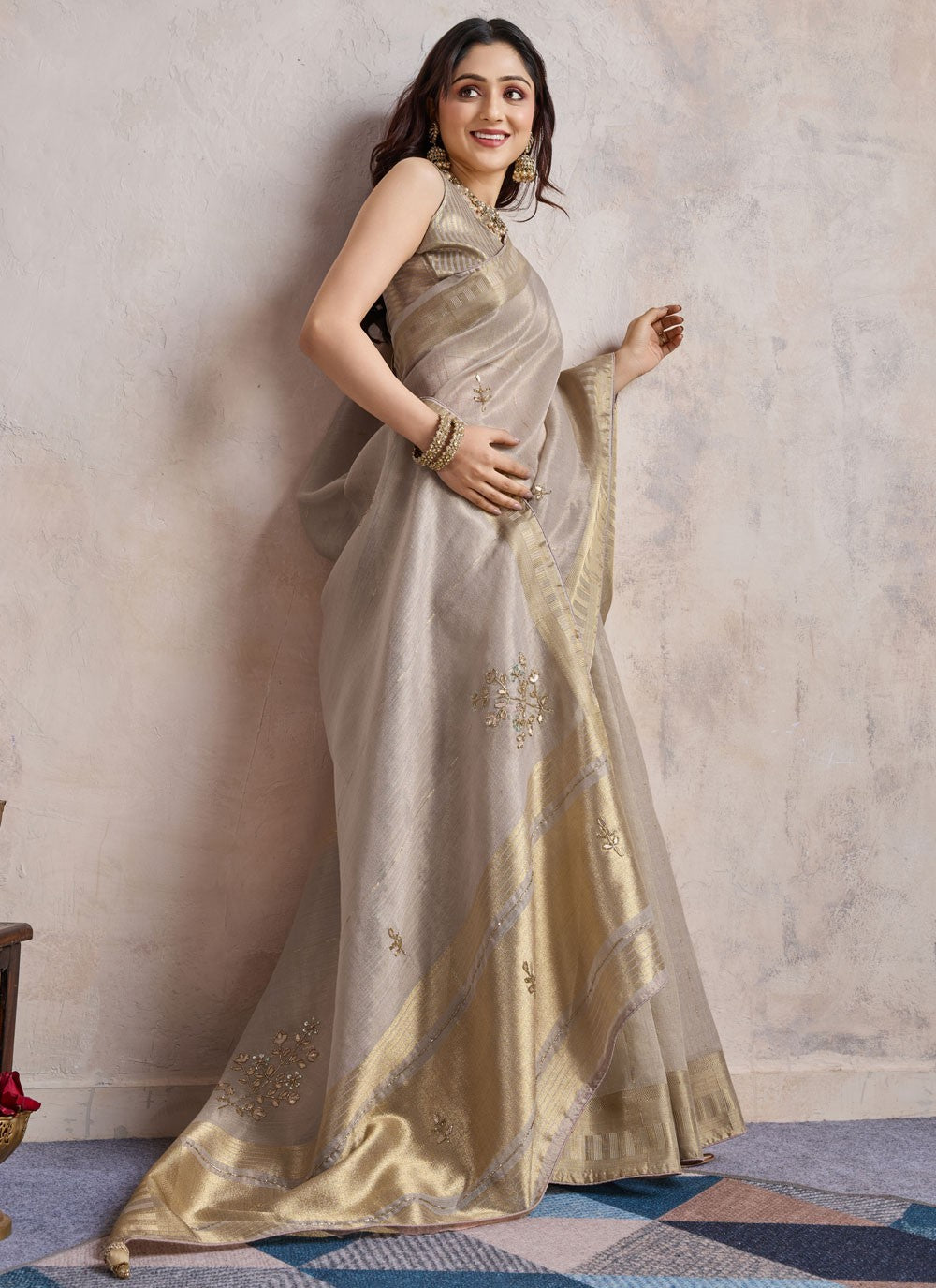 Designer Zari Grey Linen S12957