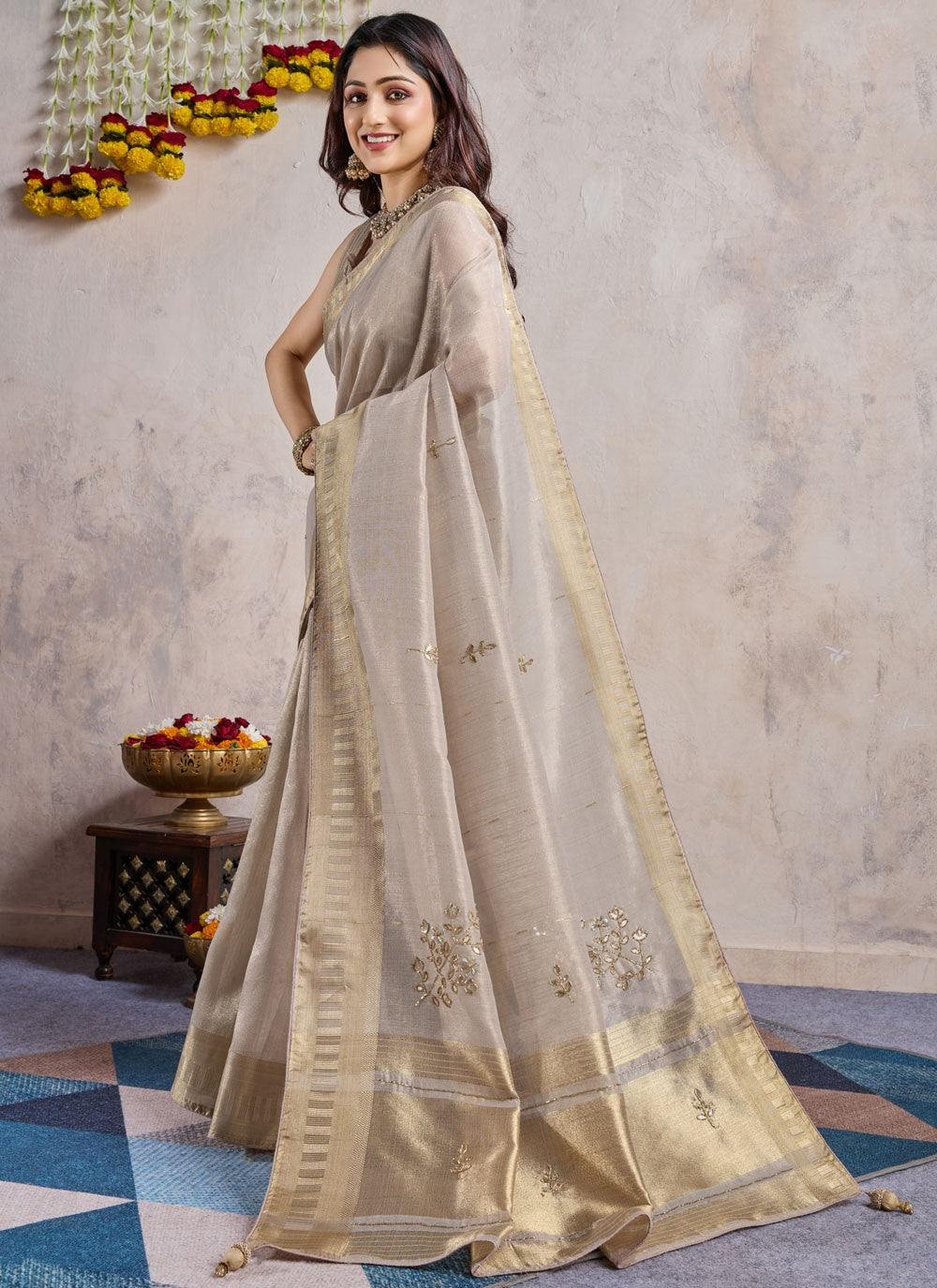 Designer Zari Grey Linen S12957