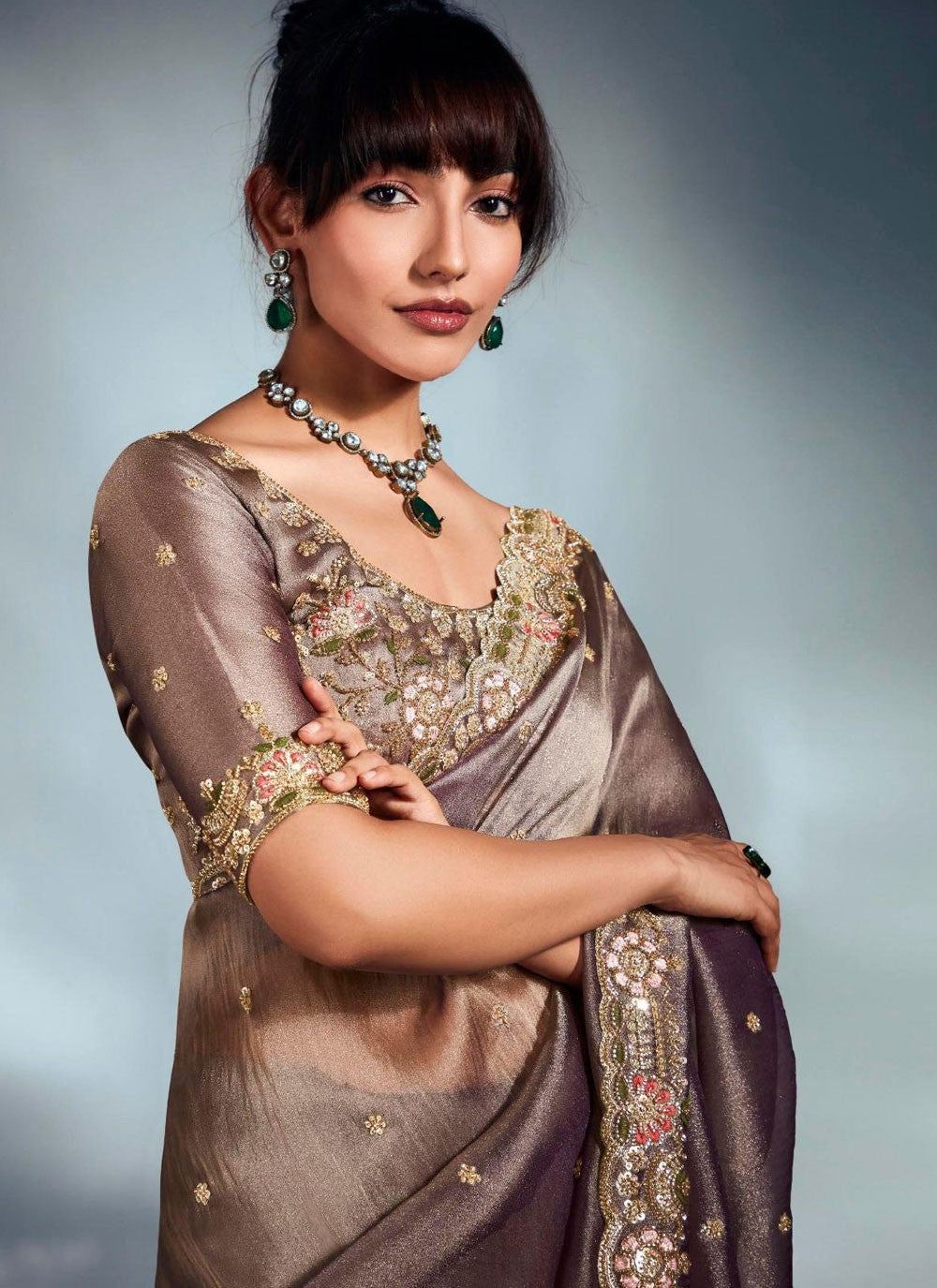 Purple Fancy Fabric Contemporary Saree Cut Work, Embroidered, Khatli Work, Sequins, Zari S19058