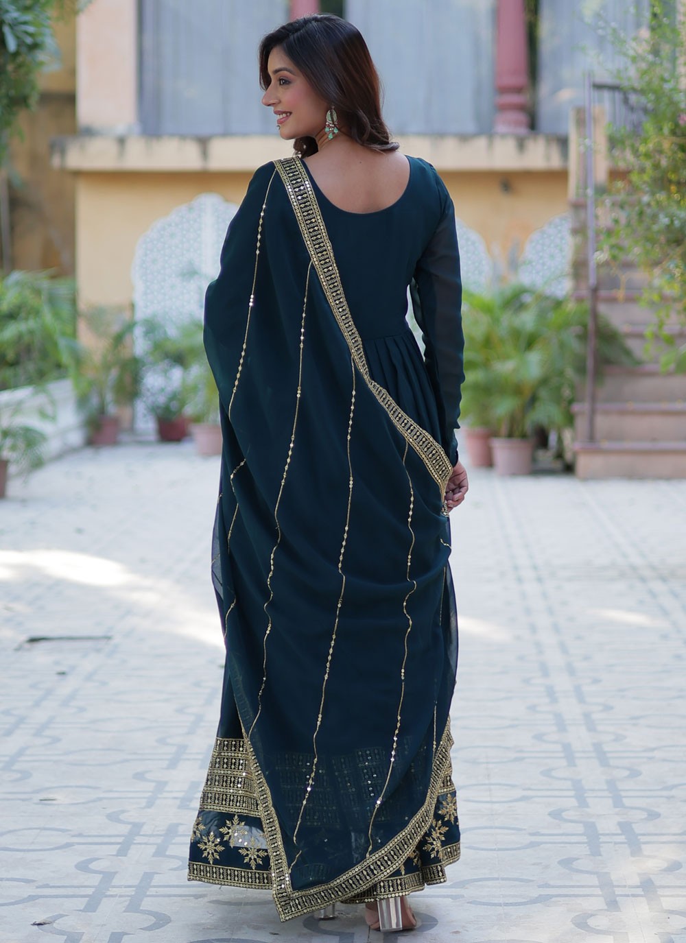 Sequins Faux Georgette Gown - G1939