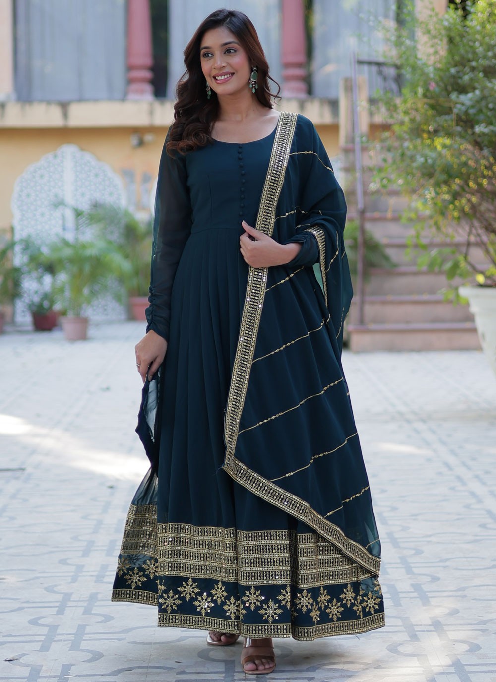 Sequins Faux Georgette Gown - G1939