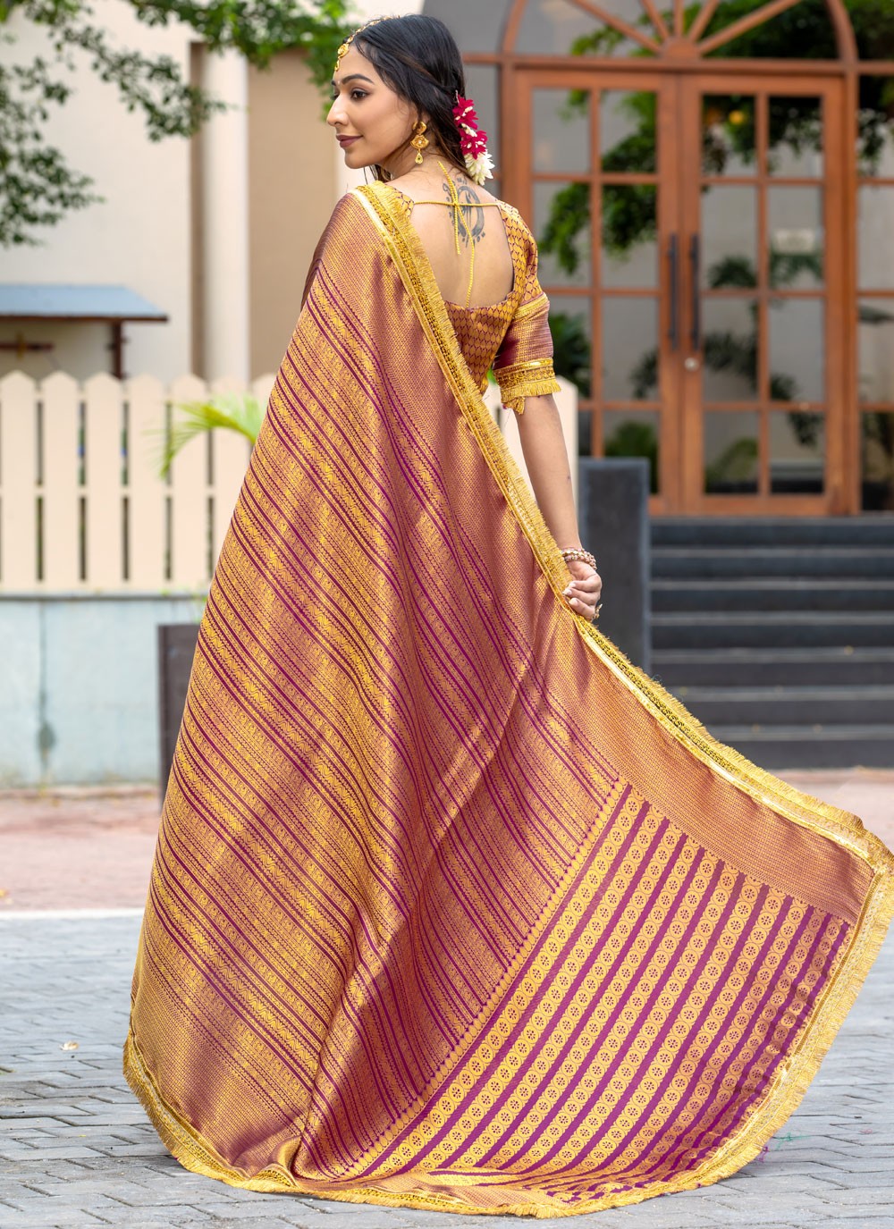 Woven Brocade Purple Saree S14739