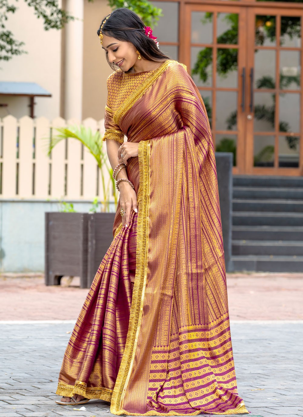 Woven Brocade Purple Saree S14739