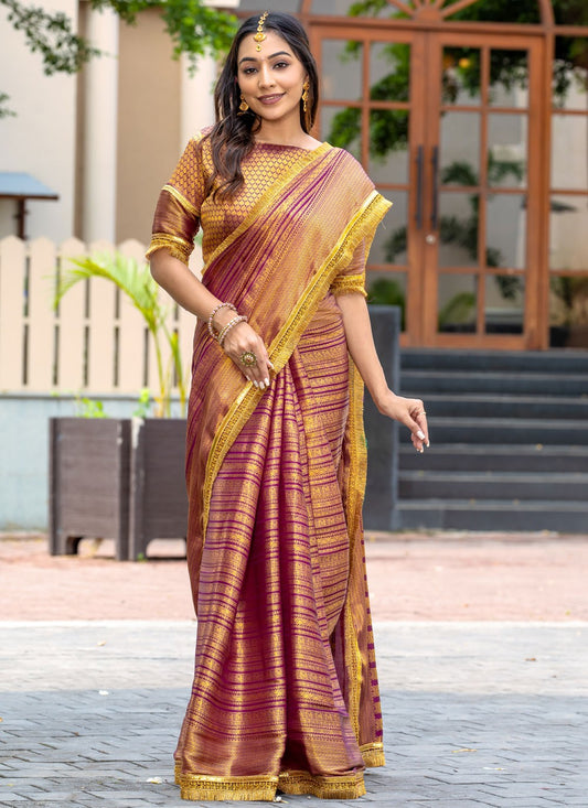 Woven Brocade Purple Saree S14739