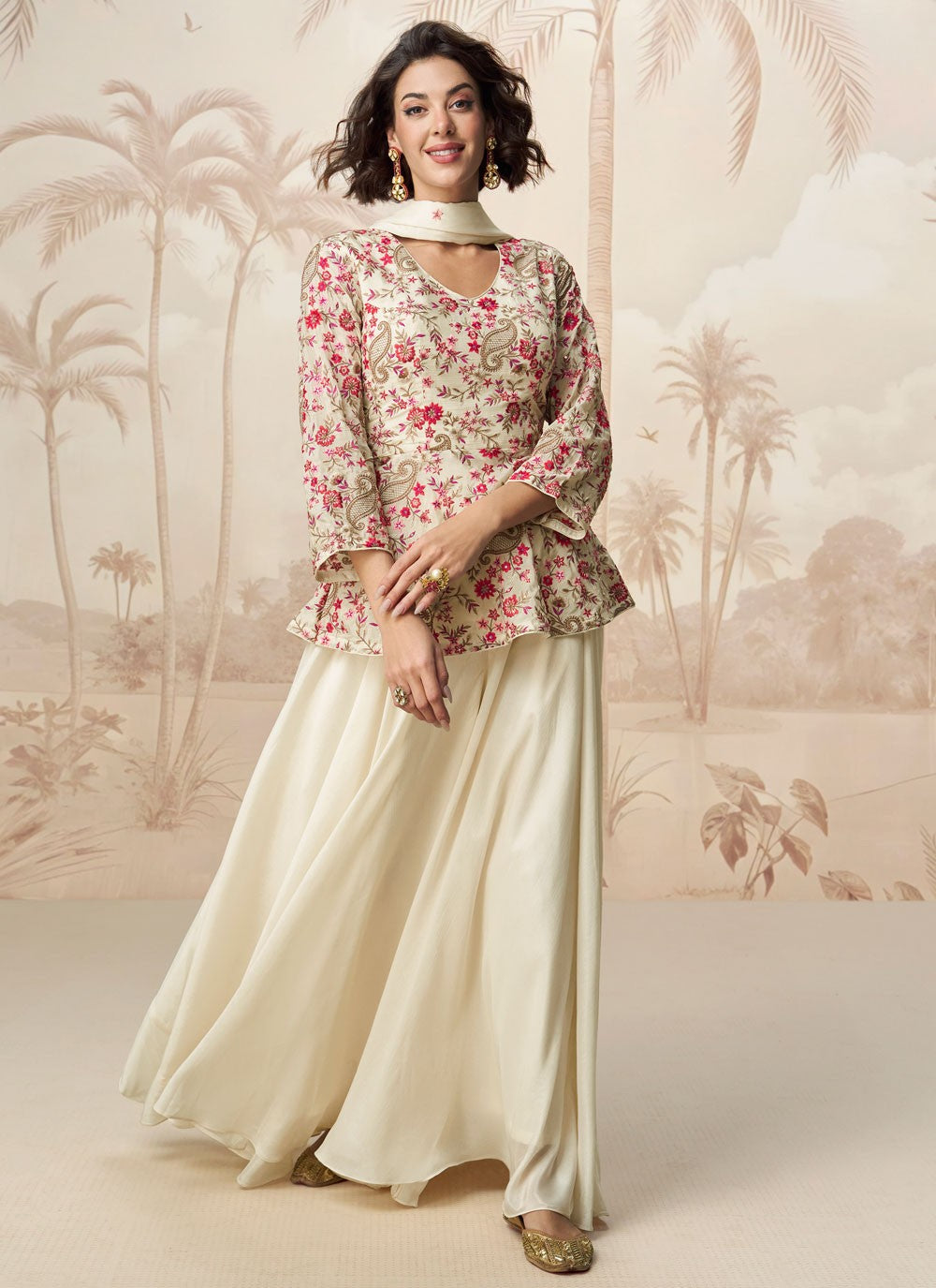 Sharara Suit Embroidered, Zari Off White T6758