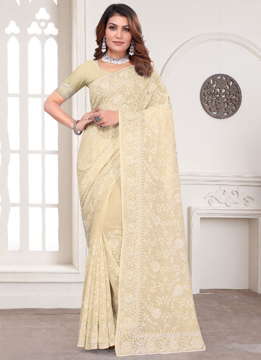 Embroidered Georgette Beige Contemporary Saree S14963