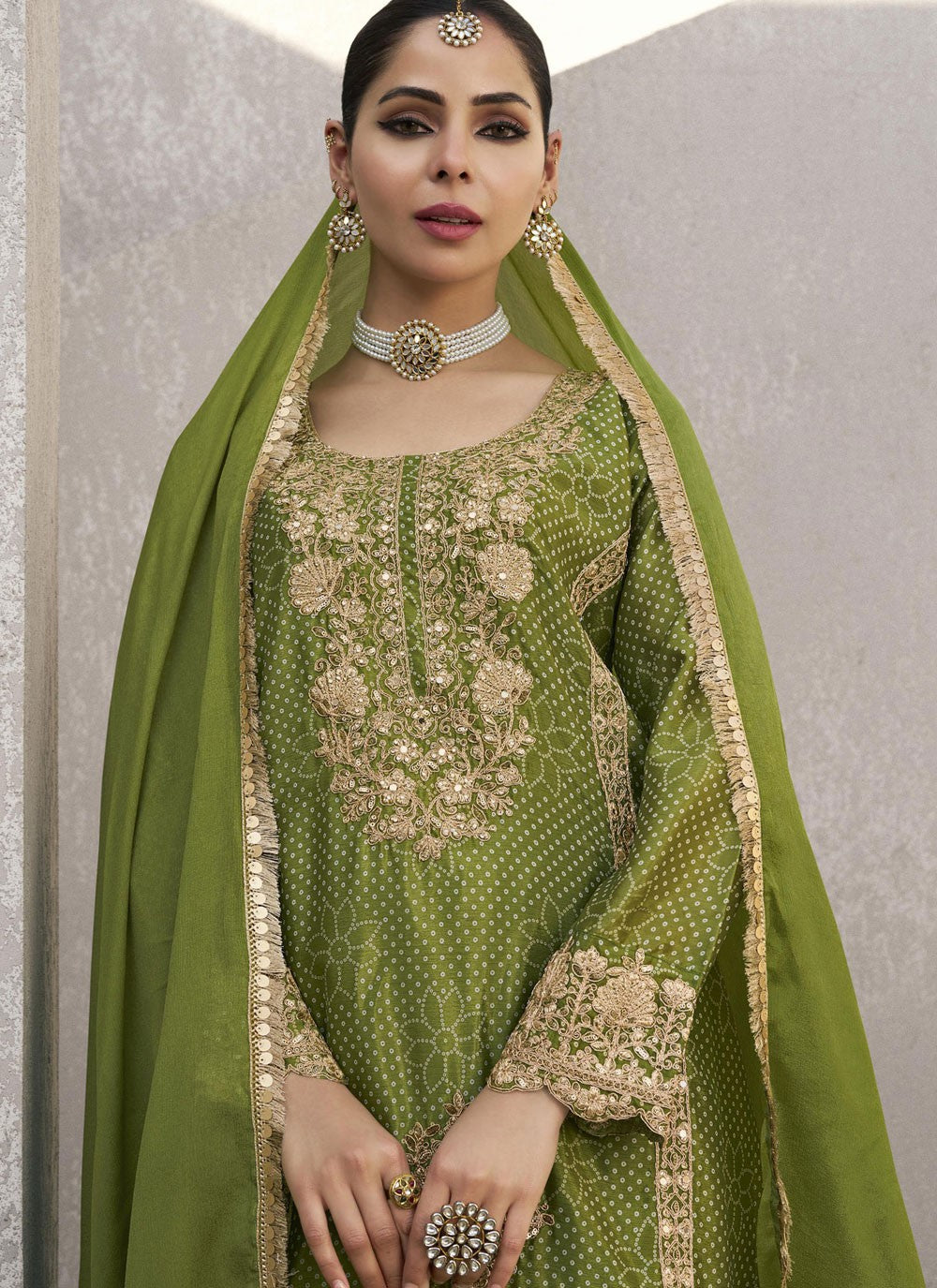 Digital Print Chinon Green Palazzo Suit T6275