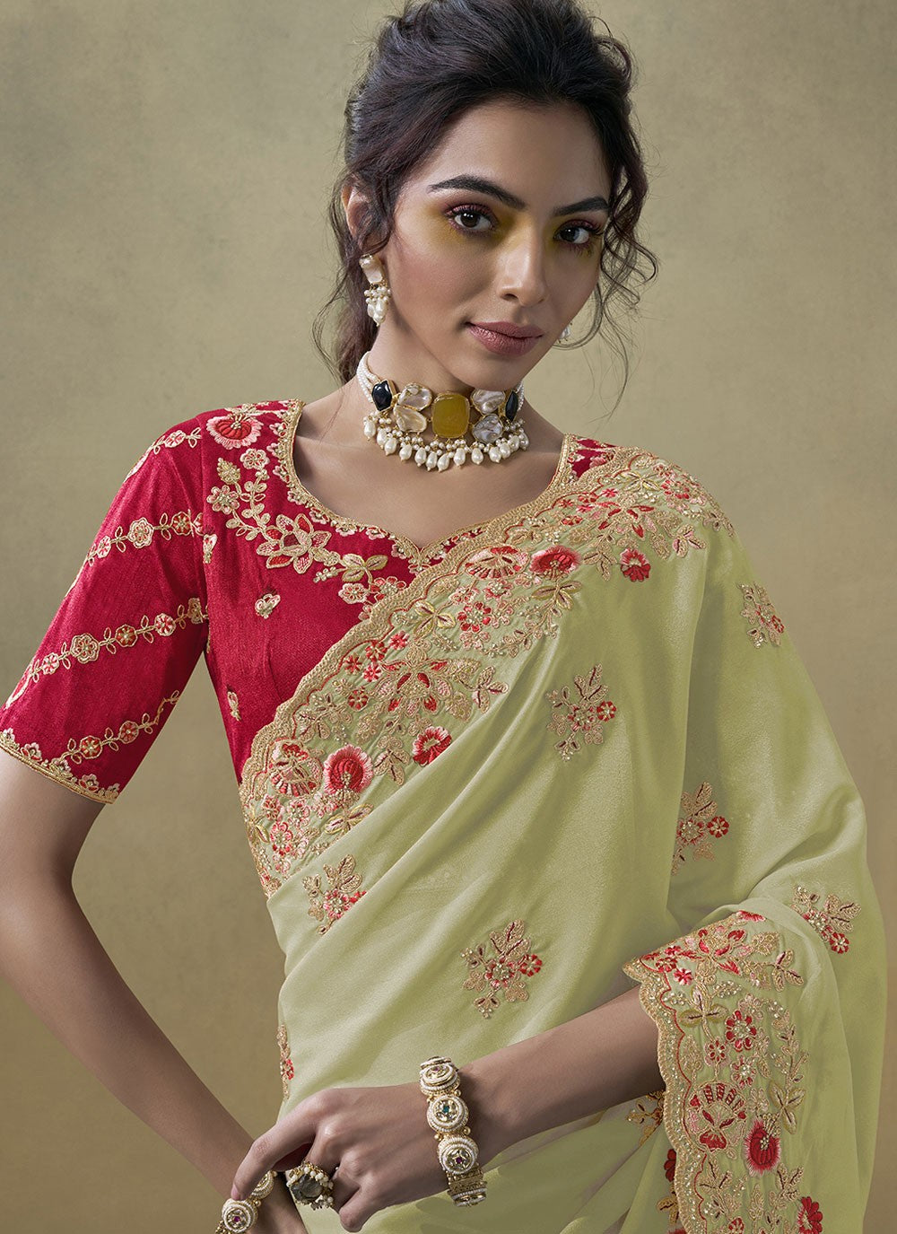 Cord Georgette Green Saree S14113