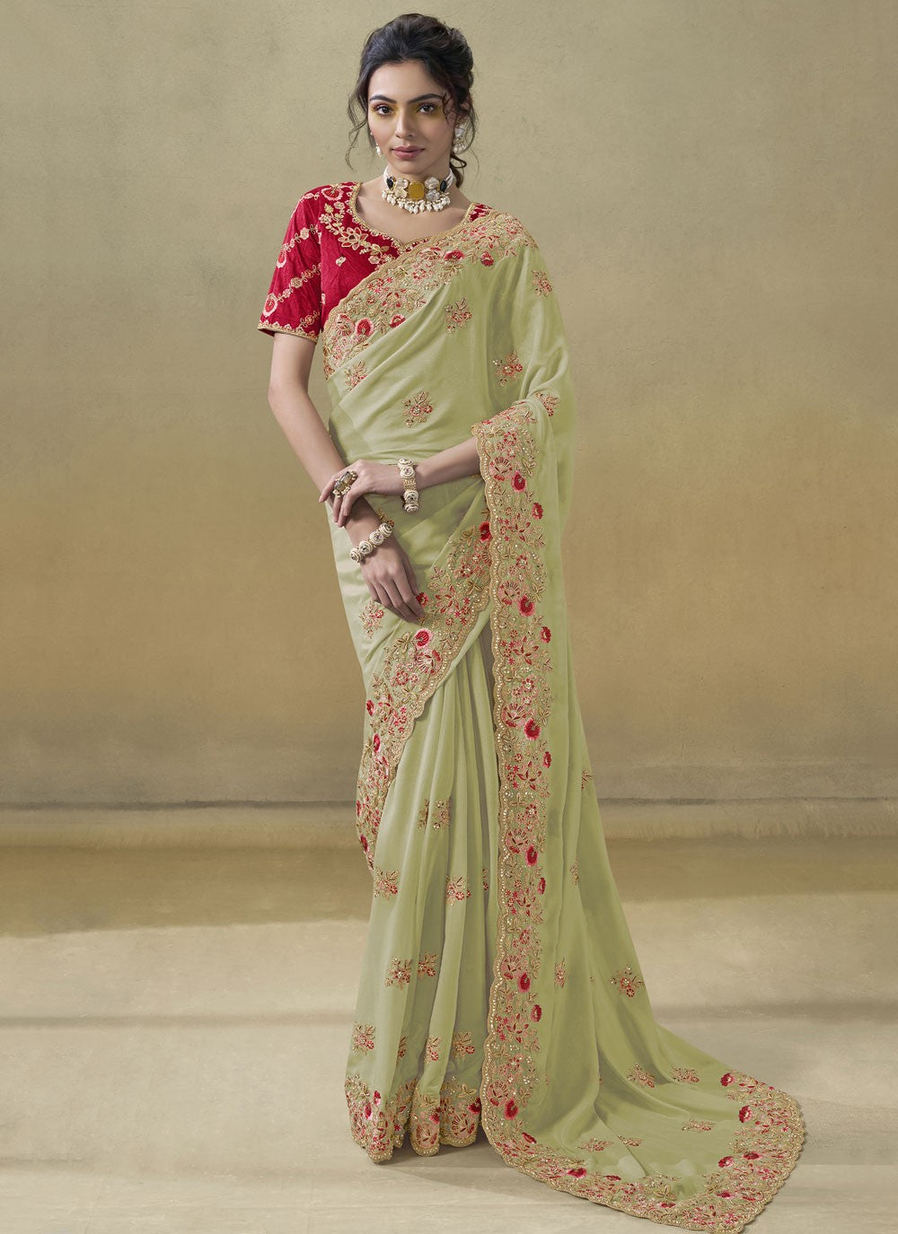 Cord Georgette Green Saree S14113