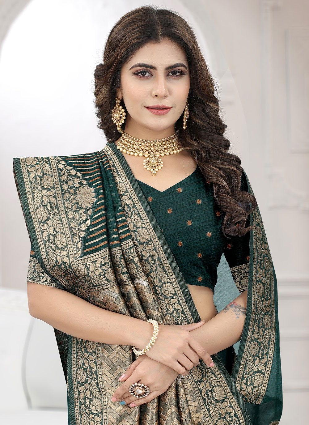 Saree Buttis Organza, Viscose Saree - S2479