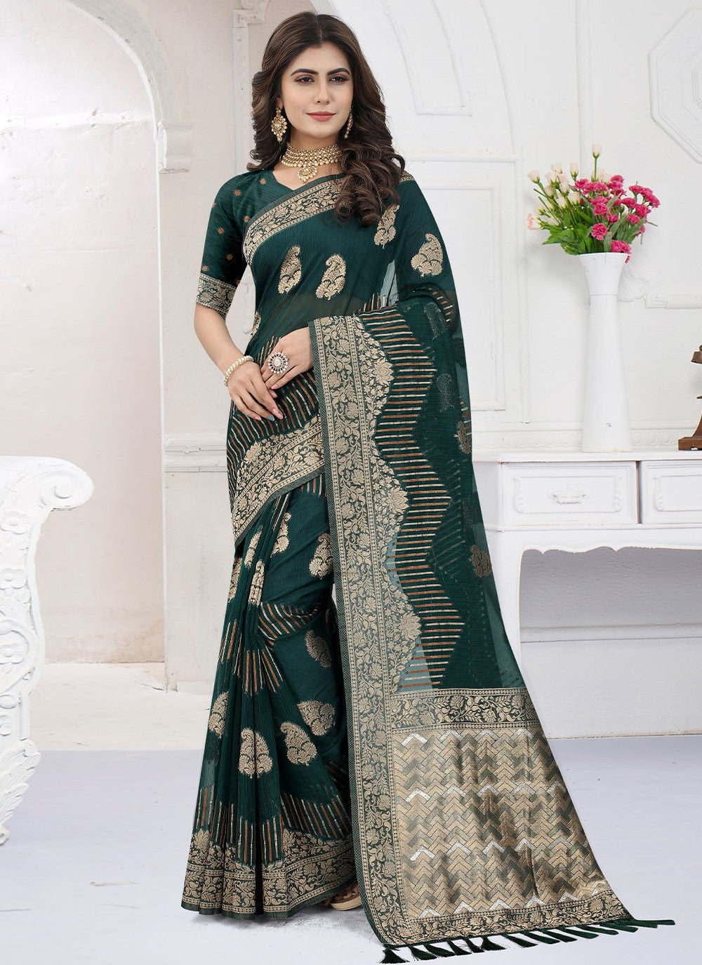 Saree Buttis Organza, Viscose Saree - S2479