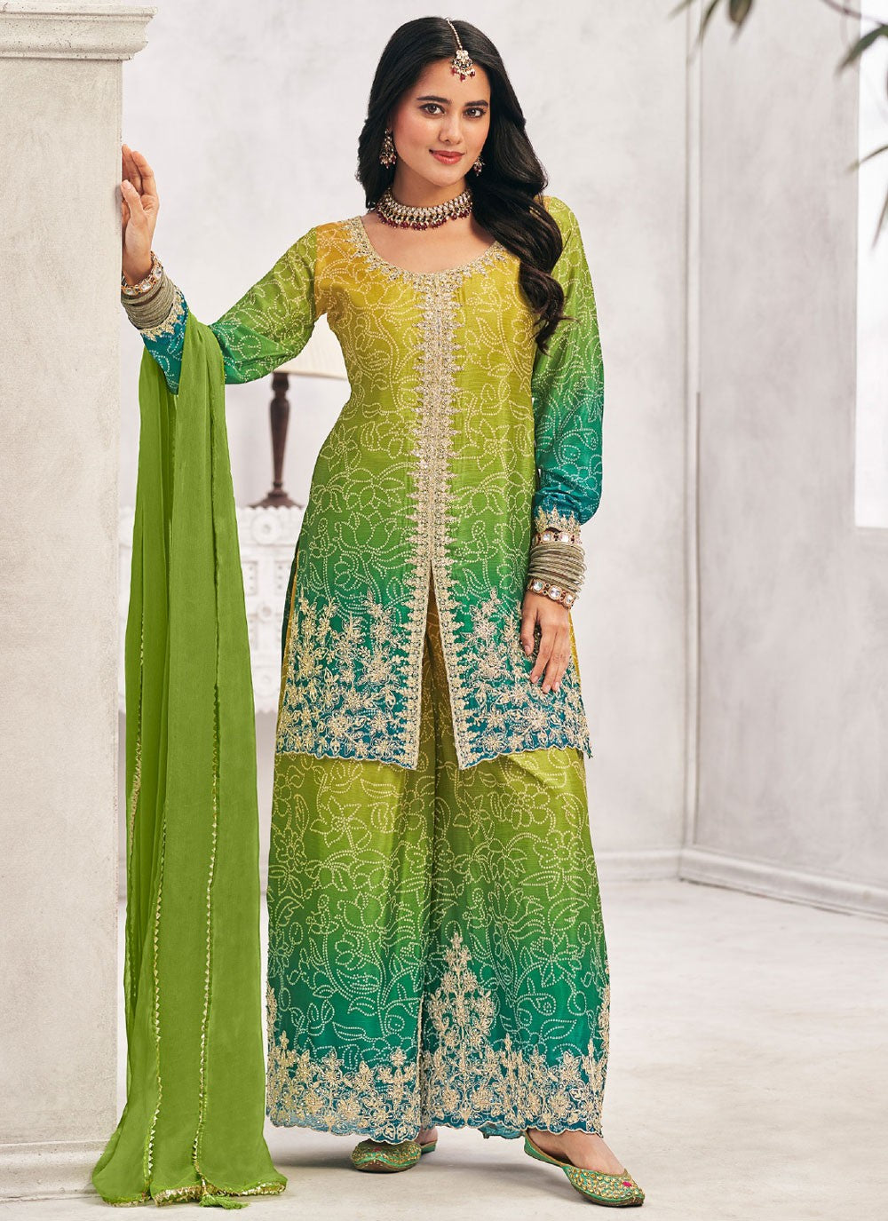 Digital Print Chinon Green Salwar Suit T6080