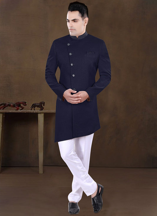 Embroidered Imported Navy Blue Indo Western - M8208