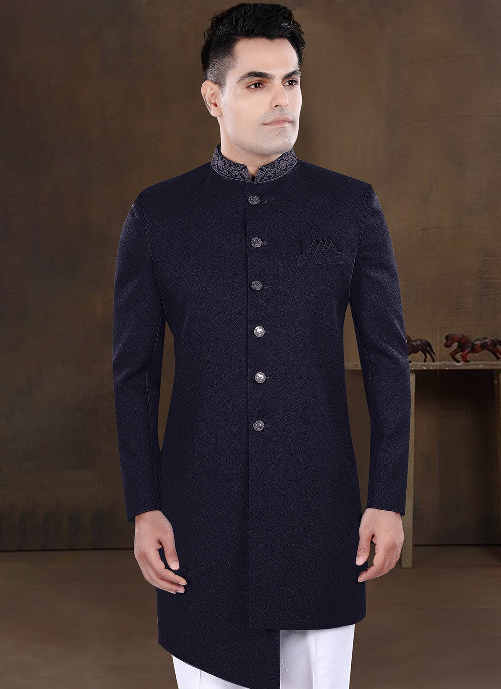 Embroidered Imported Navy Blue Indo Western - M8233