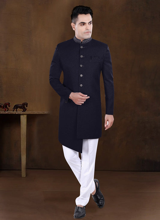 Embroidered Imported Navy Blue Indo Western - M8233