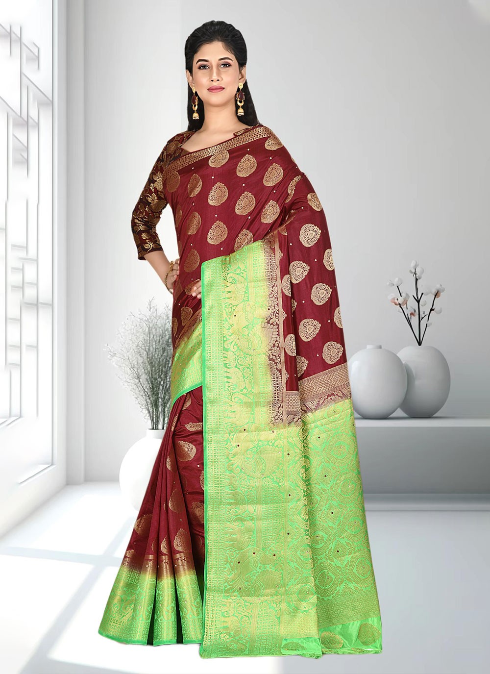 Classic Hand Embroidery Brasso Saree - S4738